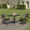 Salon de jardin table carrée noire 70x70 cm + 2 fauteuils bistrot tissu marron GIJON