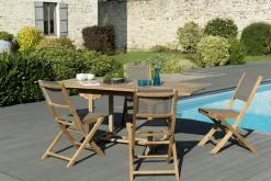 Salon de Jardin Teck Table extensible 120/180 + 4 chaises pliantes SUMMER ref. 30020844