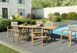 Salon de Jardin Teck Table extensible 180/240 + 6 fauteuils empilables SUMMER ref. 30020850