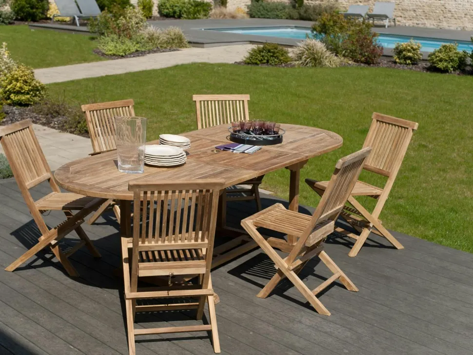 Salon de jardin Teck table ovale 180x100cm 6 chaises SUMMER
