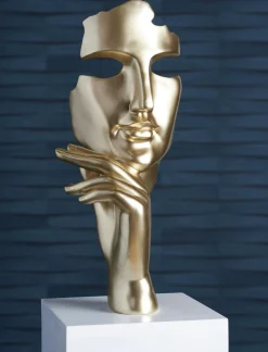 Sculpture moderne "Estilo" dorée socle blanc