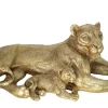 Sculpture moderne lionne et lionceau couleur dorée