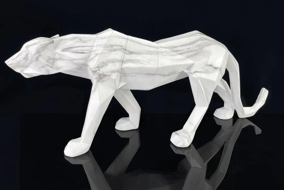 Sculpture moderne panthère blanche effet marbre 68 cm