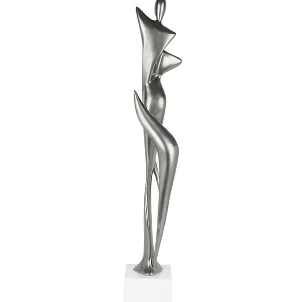 Sculpture moderne silhouette de femme couleur argent 70 cm