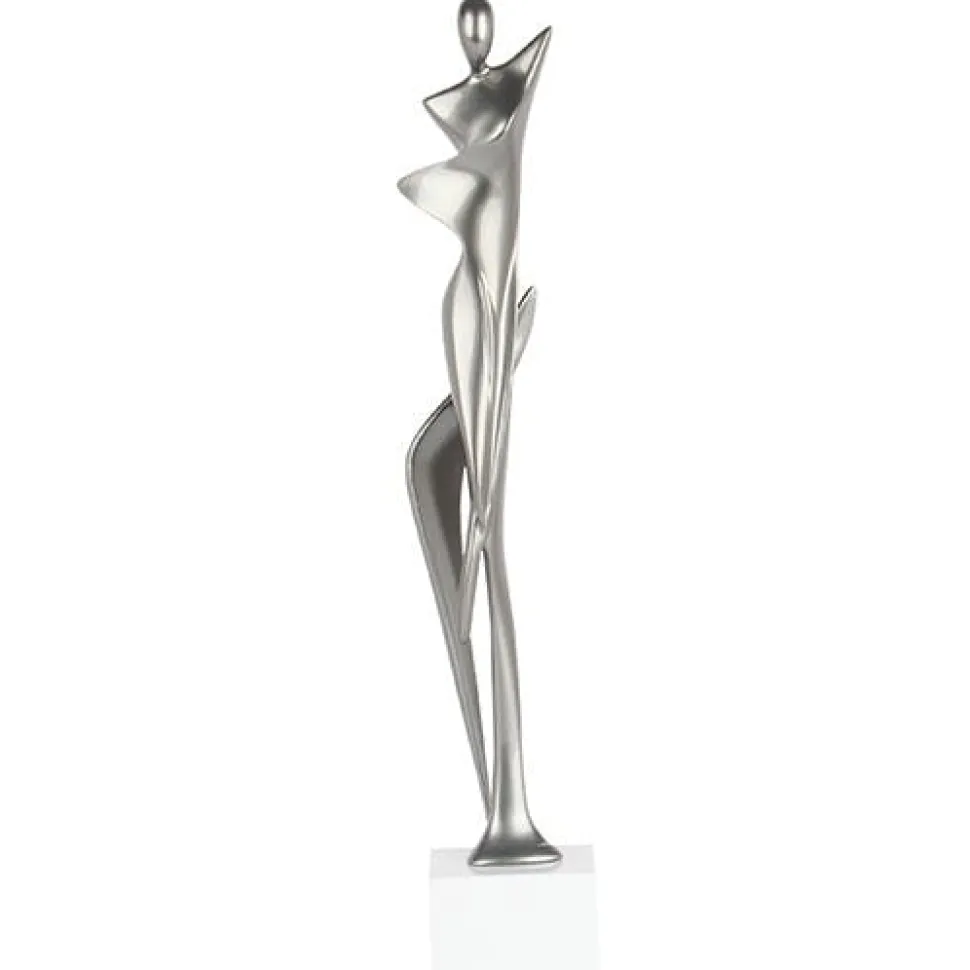 Sculpture moderne silhouette de femme couleur argent 43 cm
