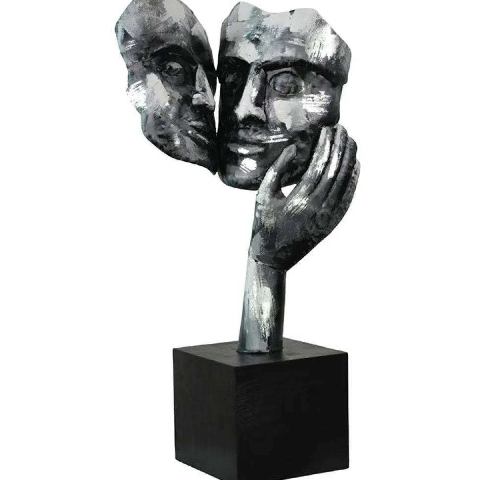 Sculpture moderne silhouette de femme couleur argent 43 cm