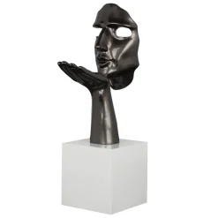 Sculpture "Speranza" visage et main gris perle sur socle H57cm