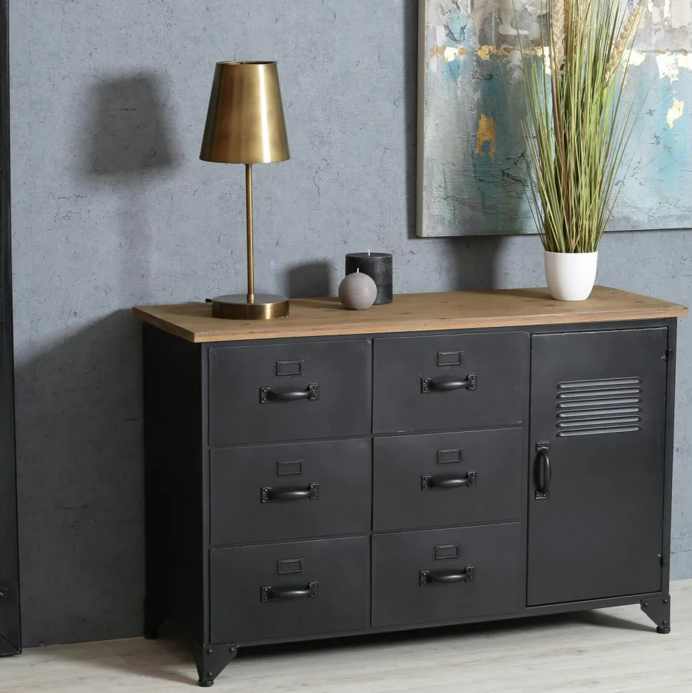 Sellette porte-plante bois-métal noir 80 cm CORUMBA