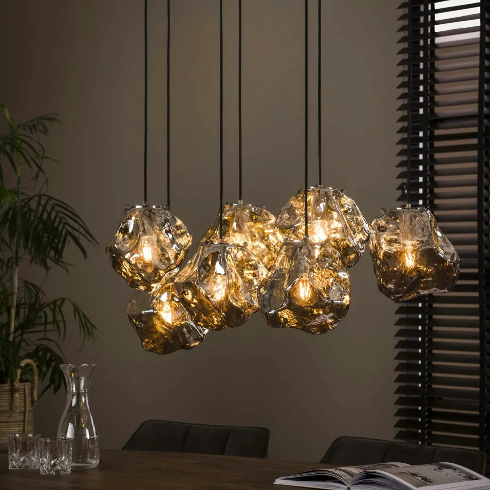 Suspension contemporaine 3 lampes effet glaçon finition chromée NIAGARA
