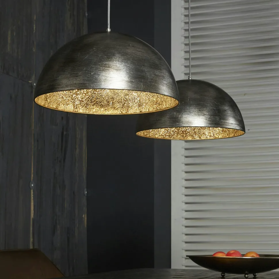 Suspension contemporaine 2 demi-sphères argent vieilli