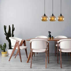 Suspension de table en verre doré, 3 globes 70 cm SIVAS