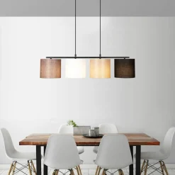 Suspension de table moderne, 4 abat-jour tons naturels ZURICH
