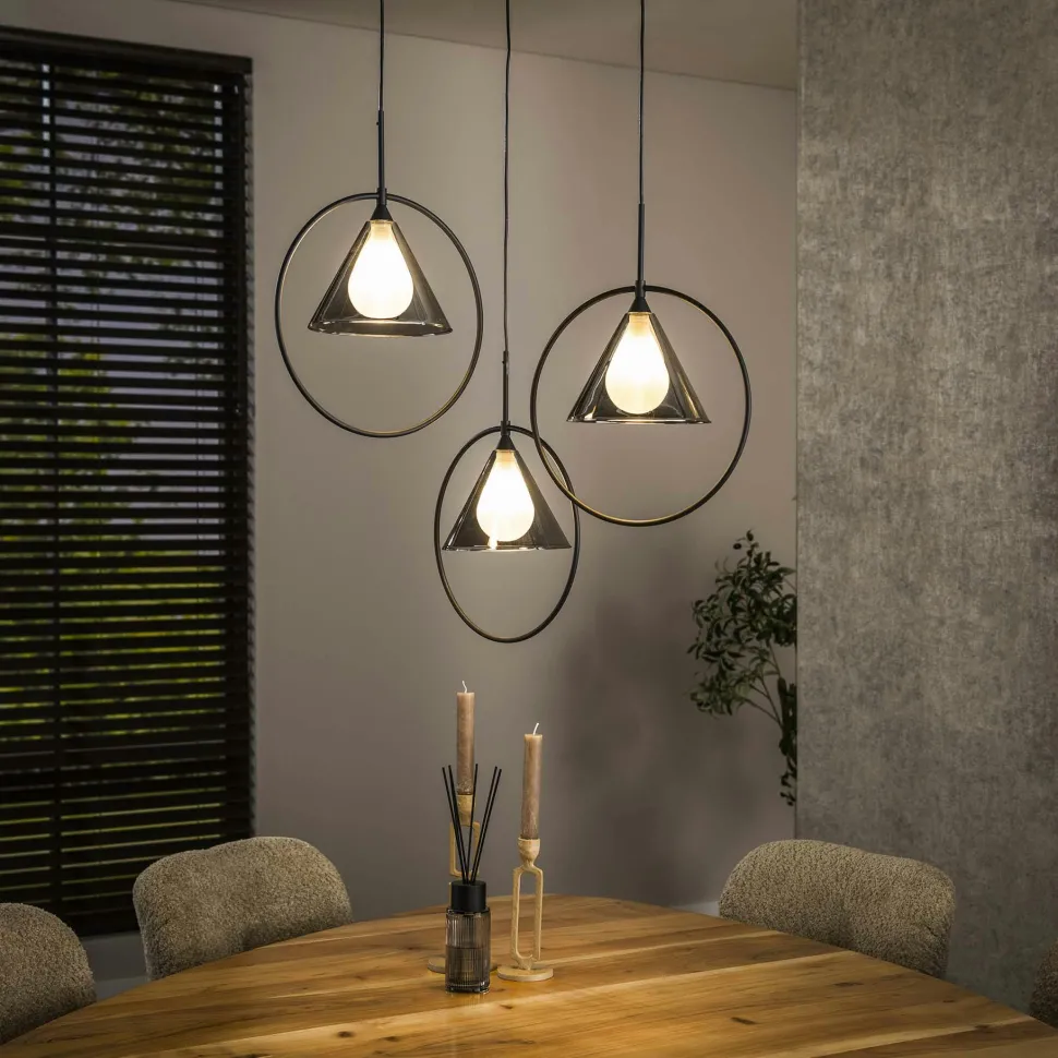 Suspension design en verre fumé 3 abat-jour coniques RALF