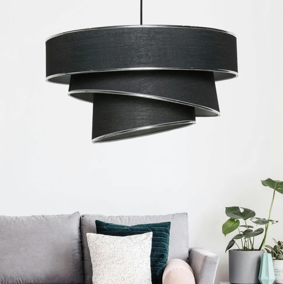 Suspension design noir et argent - abat-jour triple ZURICH