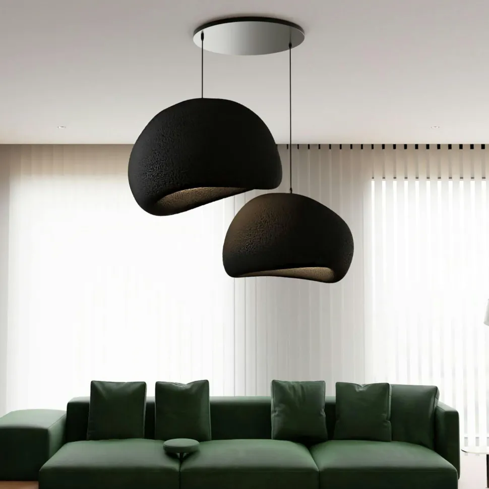 Suspension design noire 2 abat-jour organiques H.32 cm NOXIS