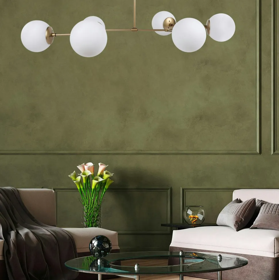 Suspension design noire 6 globes verre dépoli SIERRE
