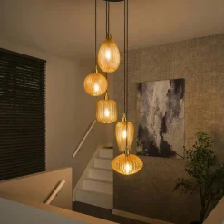 Suspension en verre ambré 7 lampes NOVA