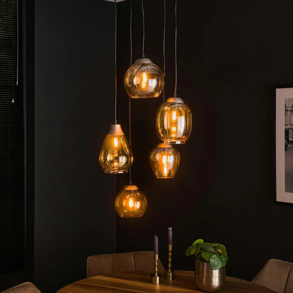 Suspension en verre ambré 7 lampes NOVA