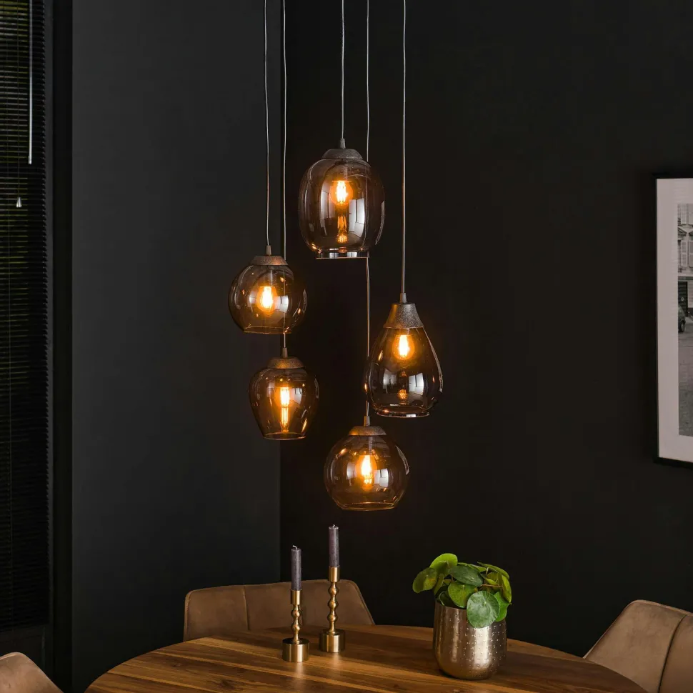 Suspension en verre ambré 7 lampes NOVA