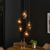 Suspension en verre chromé verticale avec ens. 5 abat-jour NOVA