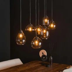Suspension en verre chromé verticale avec ens. 5 abat-jour NOVA