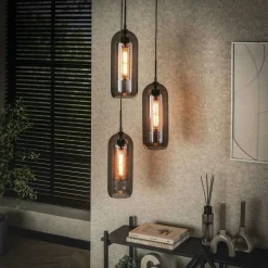 Suspension en verre fumé et métal cuivré 3 lampes NOVA