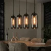 Suspension en verre fumé et métal cuivré 4 lampes horizontales NOVA