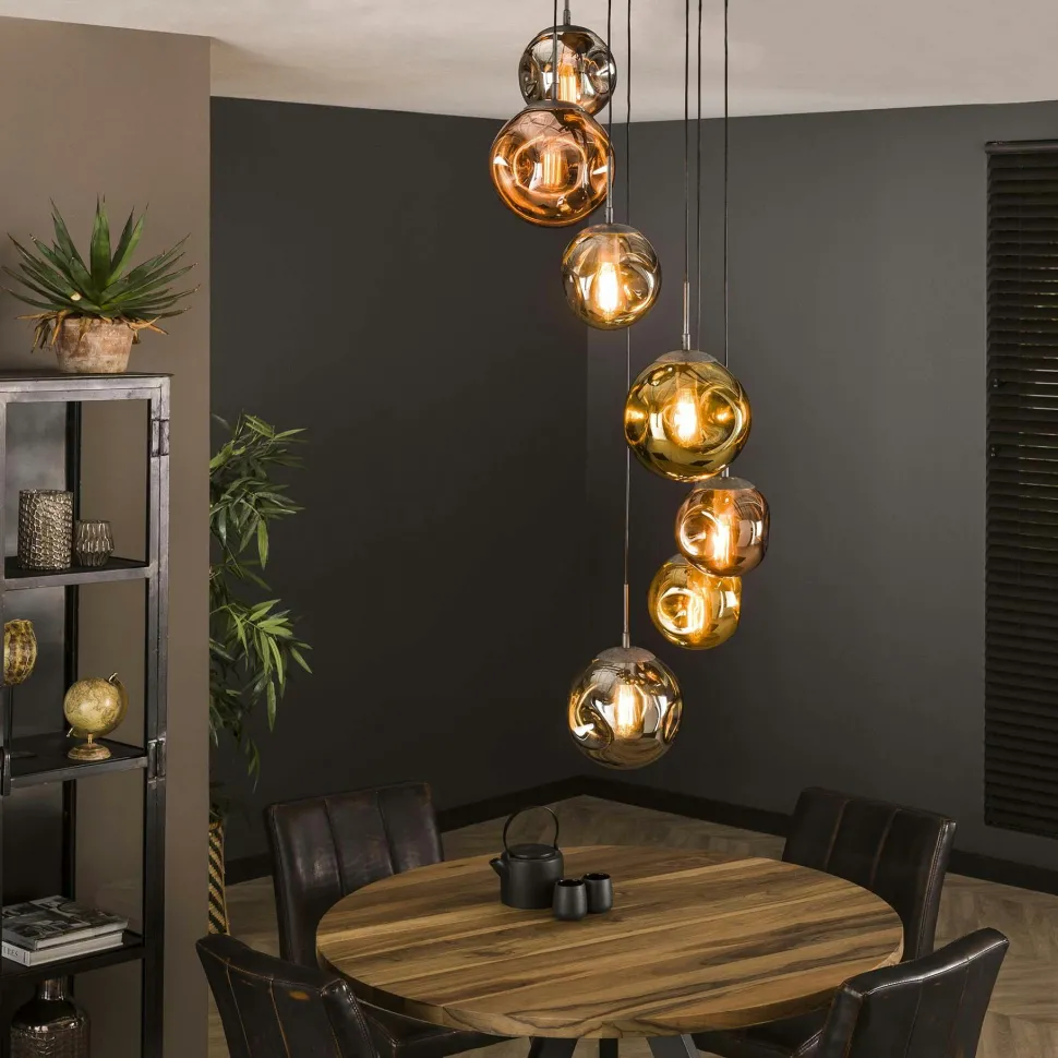 Suspension en verre fumé forme goutte 4 lampes NOVA