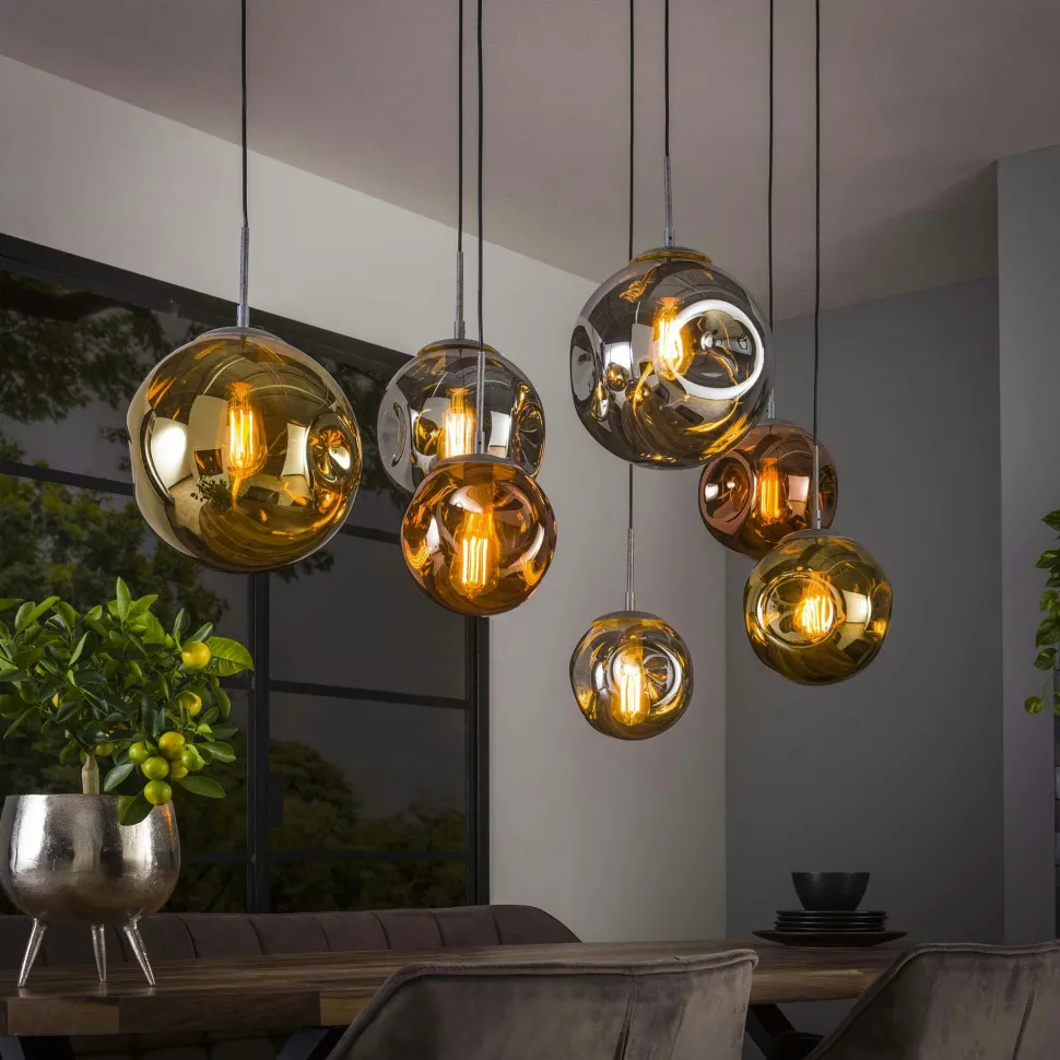 Suspension en verre fumé forme goutte 4 lampes NOVA