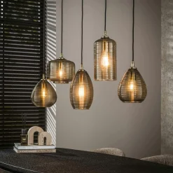 Suspension en verre strié 7 lampes ambrées NOVA