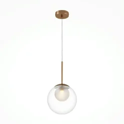 Suspension globe en verre & tige or, 20 cm DELTONA