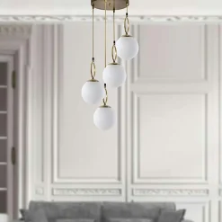 Suspension grappe 5 globes blancs avec anneaux SIERRE