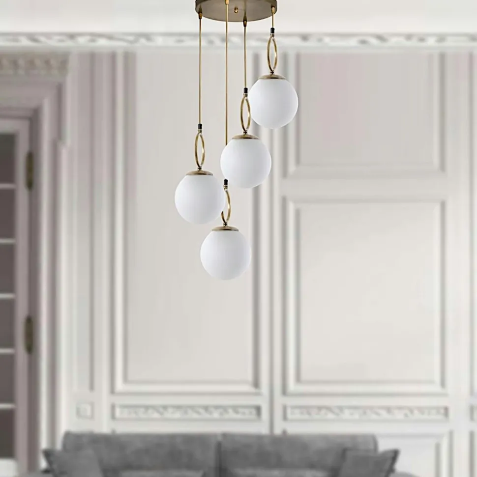 Suspension grappe 5 globes blancs avec anneaux SIERRE