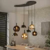 Suspension industrielle abat-jour verre et métal 7 lampes NOVA