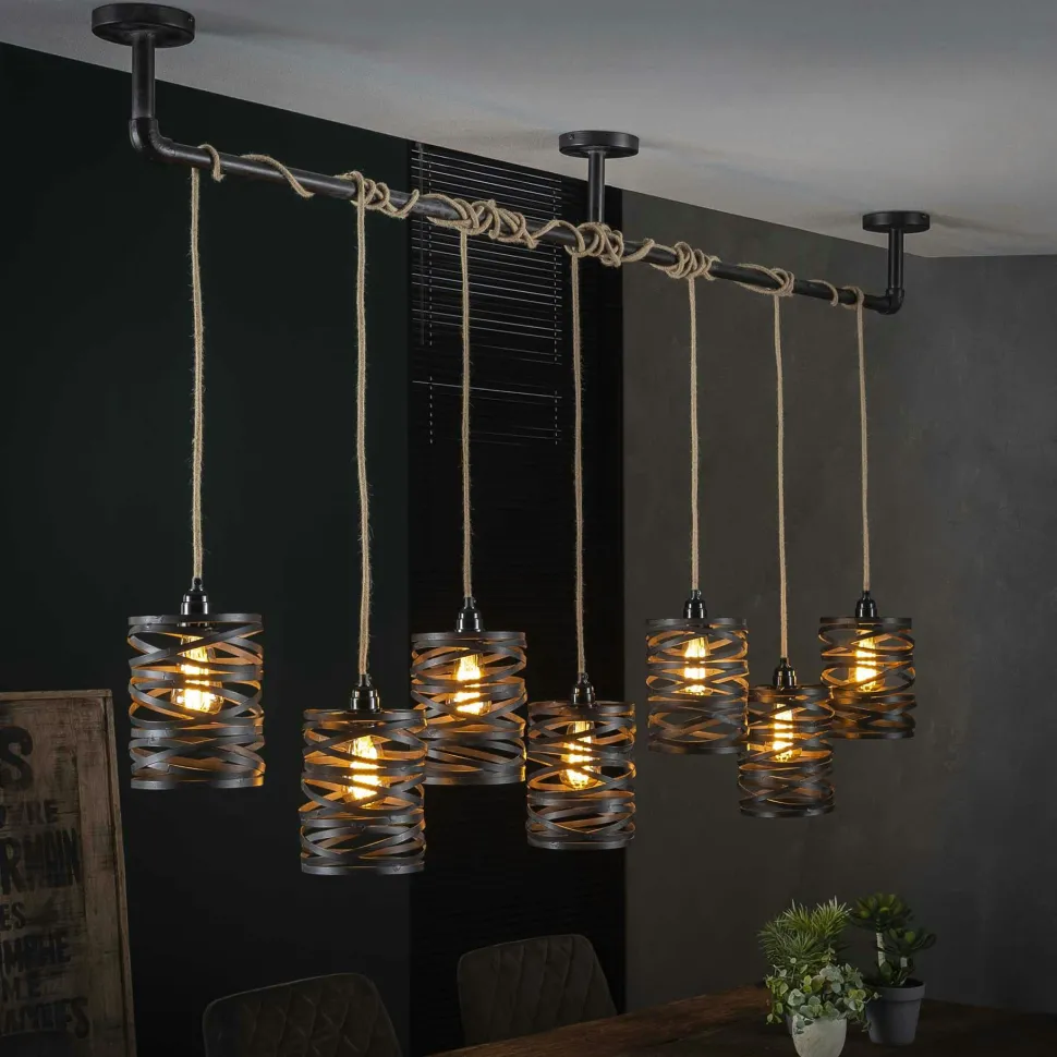 Suspension industrielle effet ruban gris ardoise 7 lampes RALF