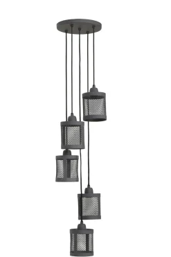 Suspension industrielle métal gris 5 lampes