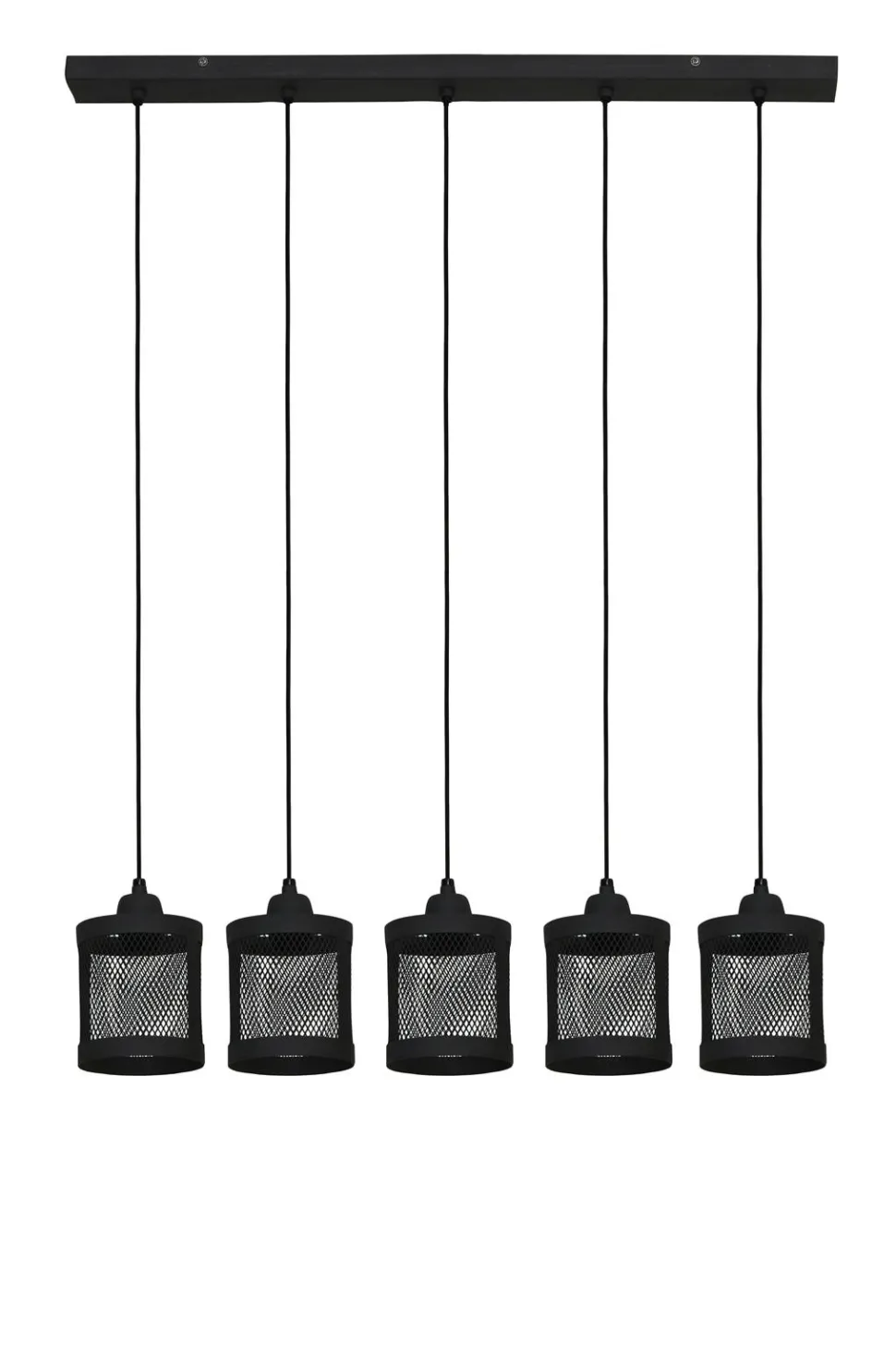 Suspension industrielle métal noir mat 5 lampes horizontales