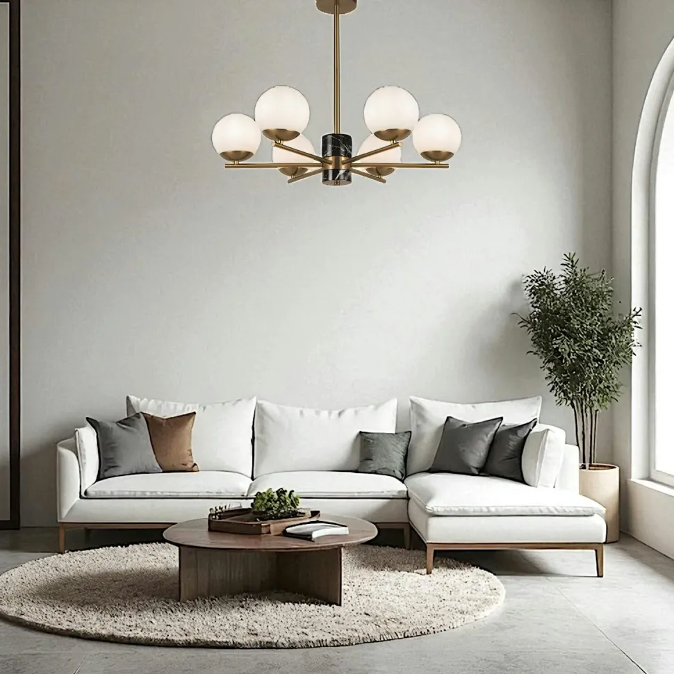 Suspension moderne – 8 globes & marbre noir DELTONA