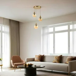 Suspension moderne dorée 3 globes verre ambré SIERRE