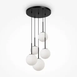 Suspension moderne verre & or - 5 globes en grappe DELTONA