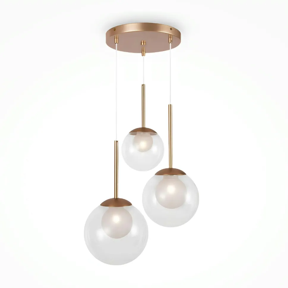 Suspension moderne verre & or - 3 globes en grappe DELTONA