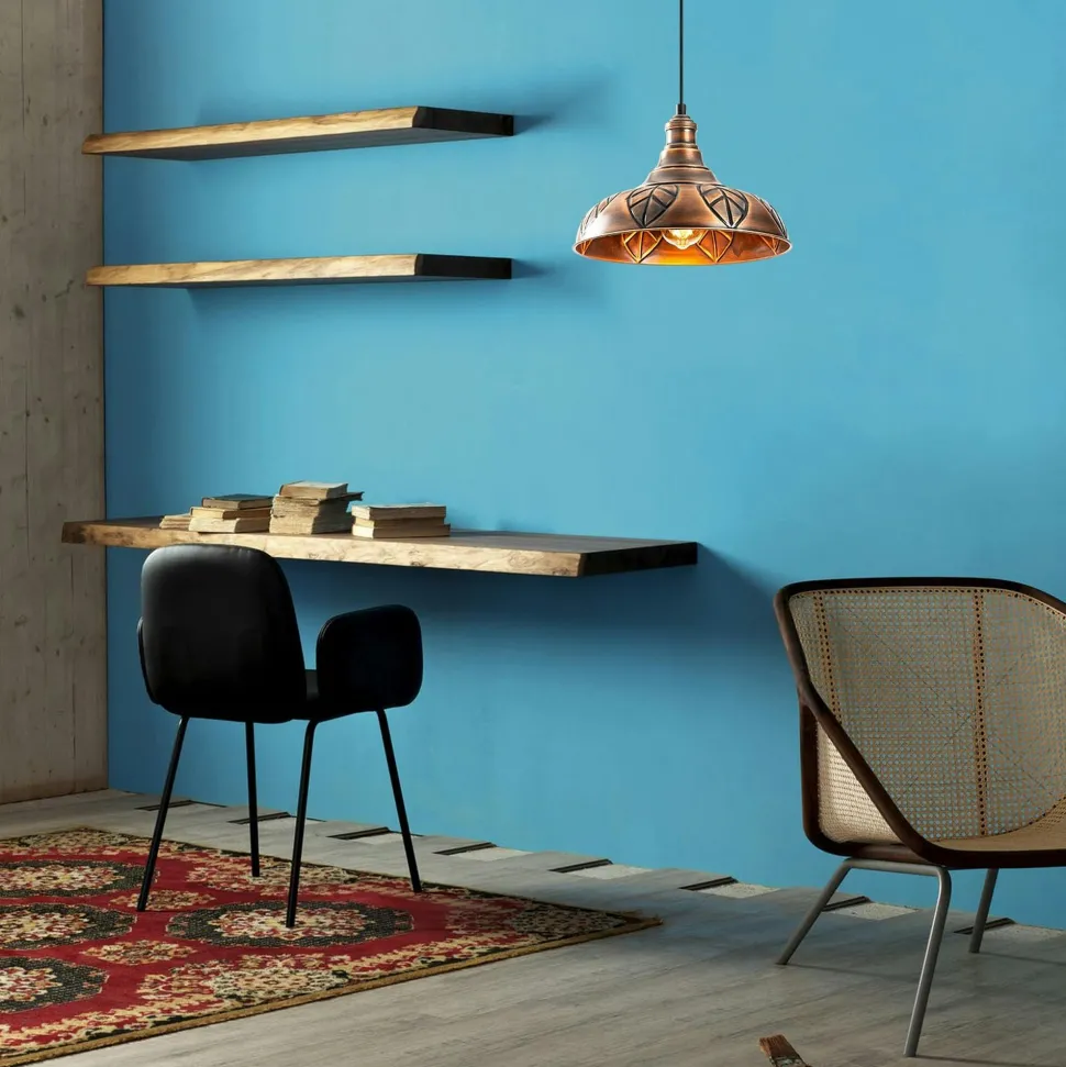 Suspension rustique en métal cuivré décor feuille SILE