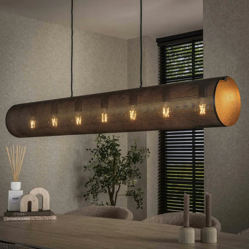 Suspension tube en métal noir perforé 7 lampes RALF