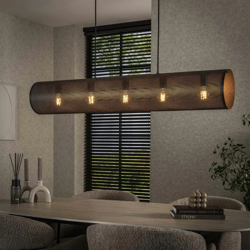 Suspension tube en métal noir perforé 7 lampes RALF