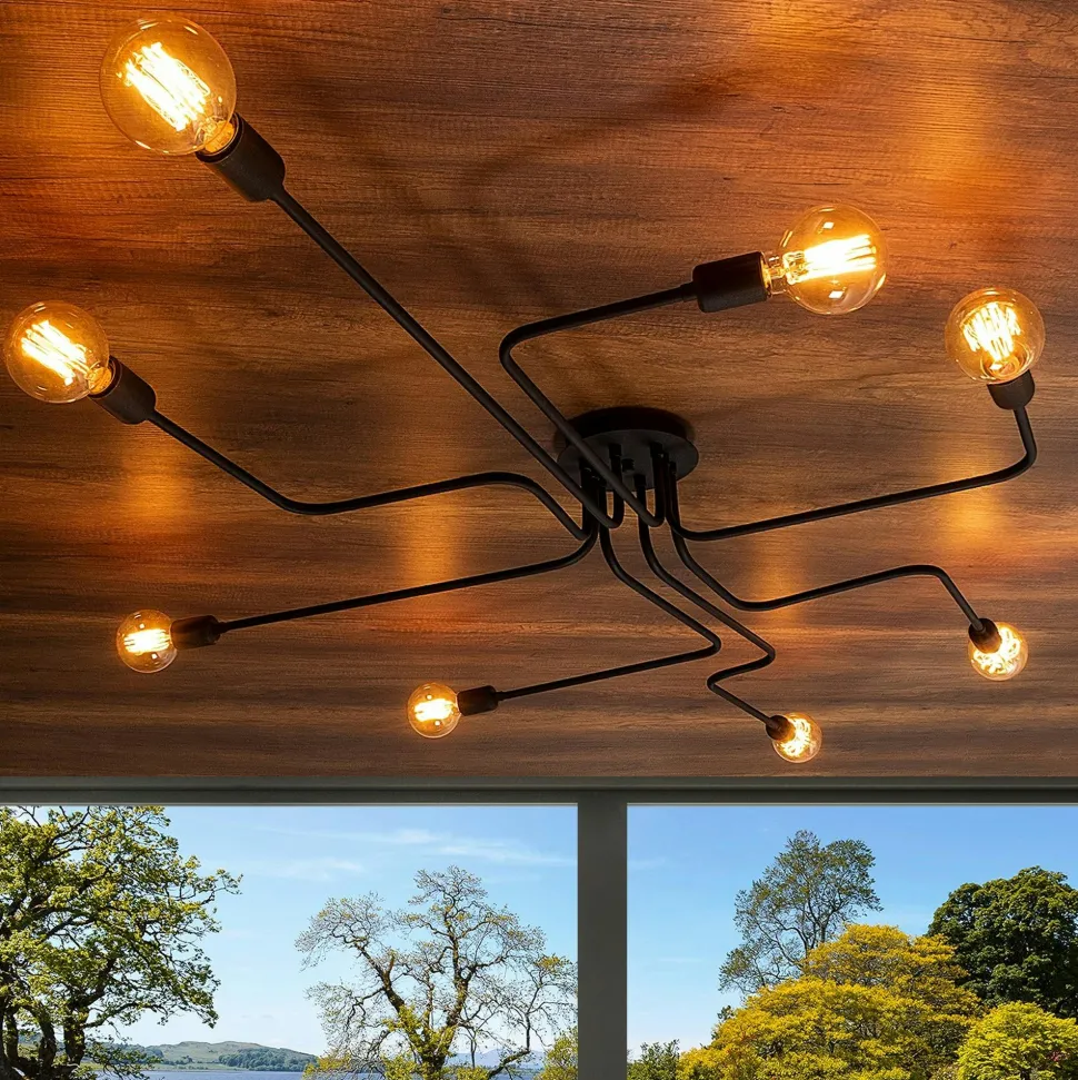 Suspension tube en métal noir perforé 7 lampes RALF