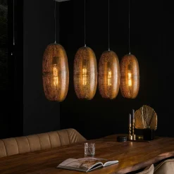 Suspension vintage 3 lampes cuivrées forme ellipse RALF