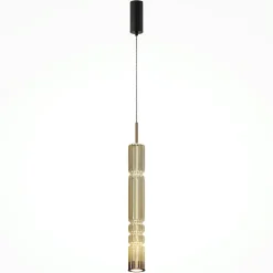 Suspension design LED – abat‑jour verre taillé gris SOLANA