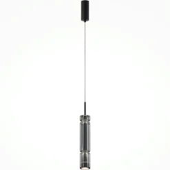 Suspension design LED – abat‑jour verre taillé gris SOLANA