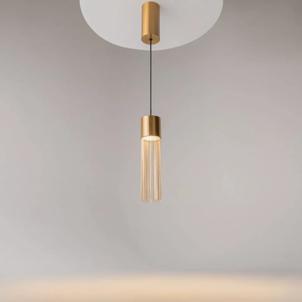 Suspension moderne LED – cylindre & franges dorées AMOS