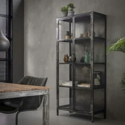 Table à manger carrée chêne métal pied croisé 150 cm OKA